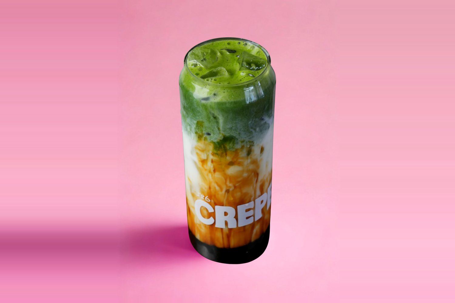 Iced kuromitsu matcha in a Crepeccino can glass
